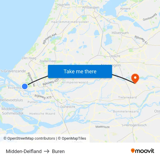 Midden-Delfland to Buren map