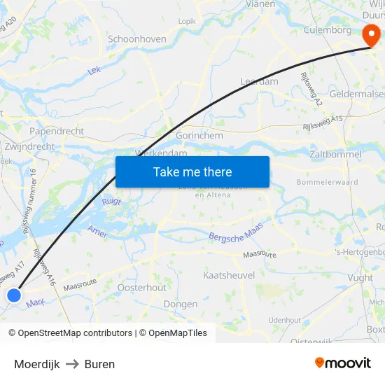 Moerdijk to Buren map