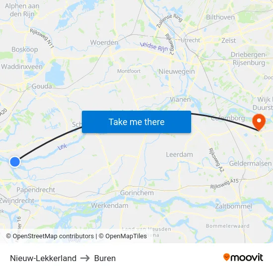 Nieuw-Lekkerland to Buren map