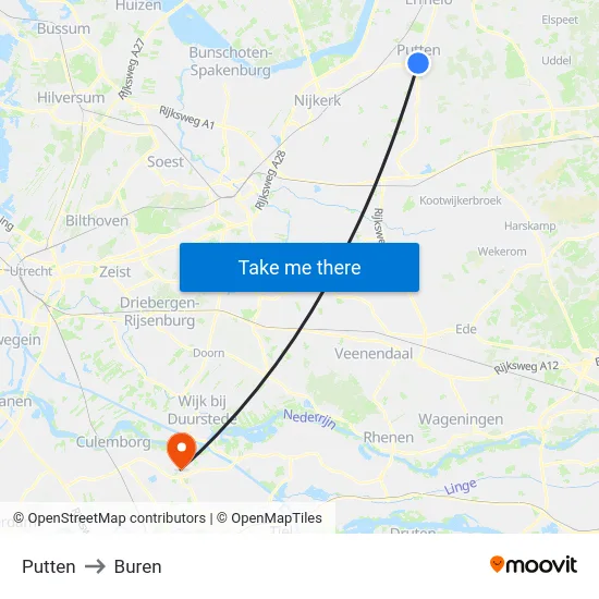 Putten to Buren map