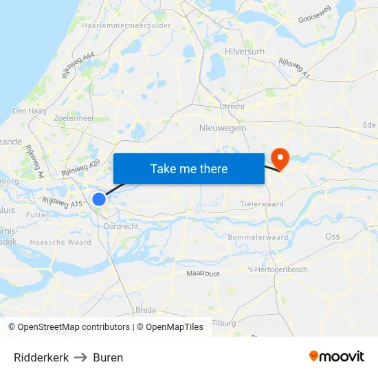 Ridderkerk to Buren map