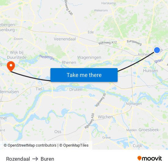 Rozendaal to Buren map