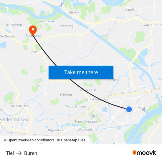 Tiel to Buren map