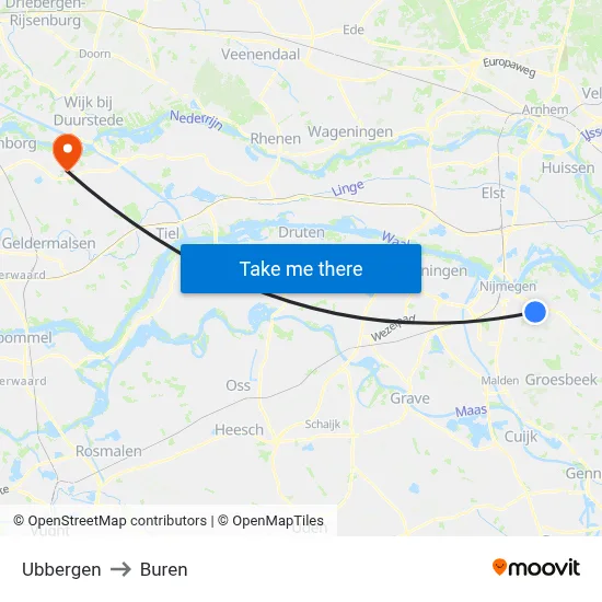 Ubbergen to Buren map