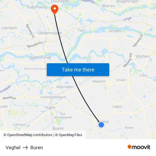 Veghel to Buren map