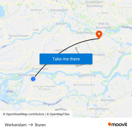 Werkendam to Buren map