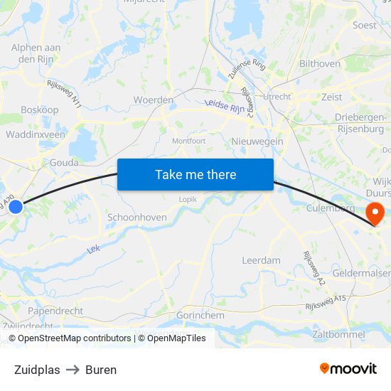 Zuidplas to Buren map