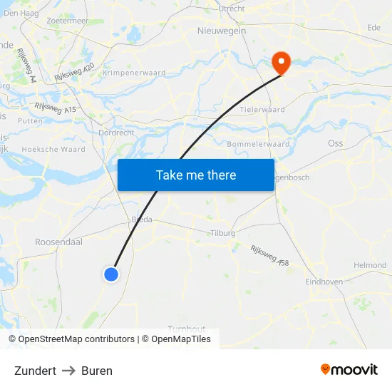 Zundert to Buren map
