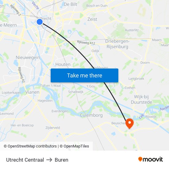 Utrecht Centraal to Buren map