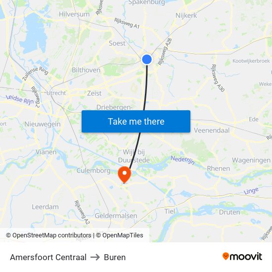 Amersfoort Centraal to Buren map