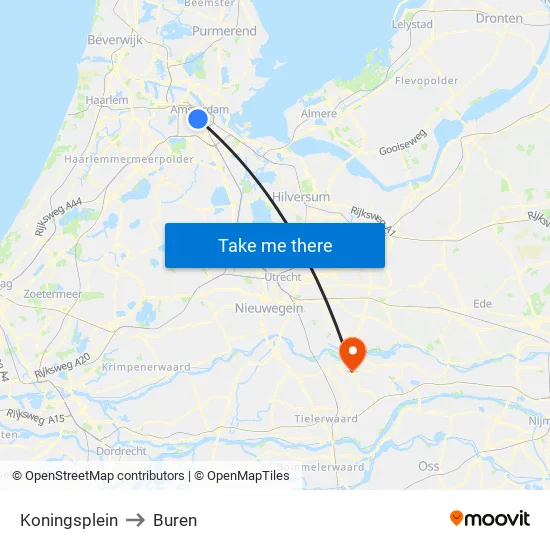 Koningsplein to Buren map