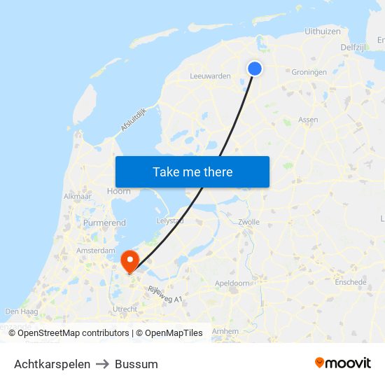 Achtkarspelen to Bussum map
