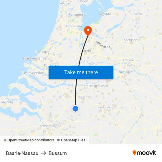 Baarle-Nassau to Bussum map