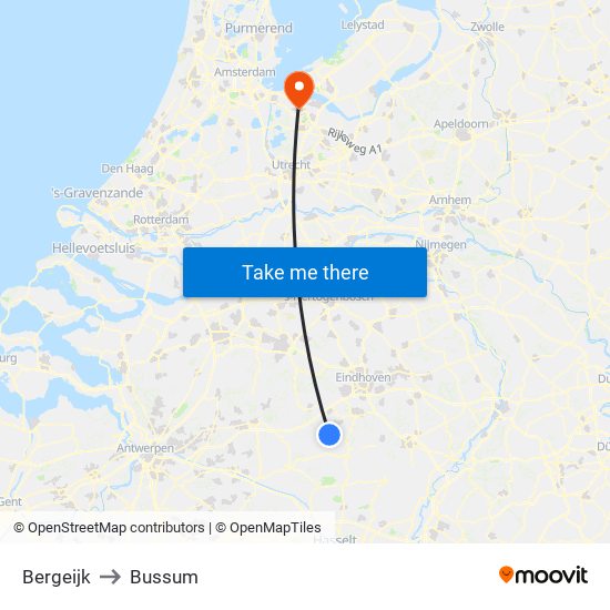 Bergeijk to Bussum map