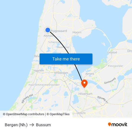 Bergen (Nh.) to Bussum map