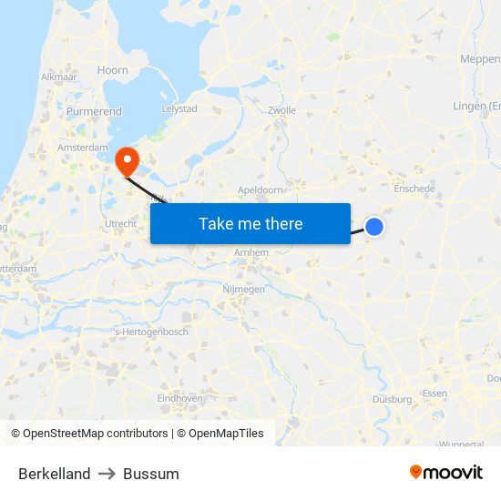 Berkelland to Bussum map