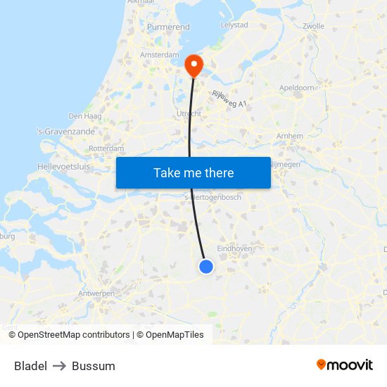 Bladel to Bussum map