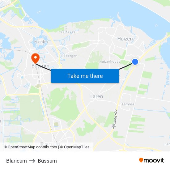 Blaricum to Bussum map