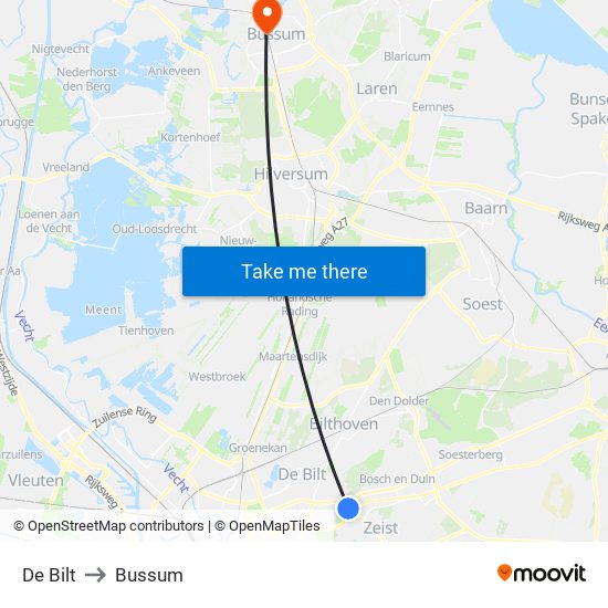 De Bilt to Bussum map