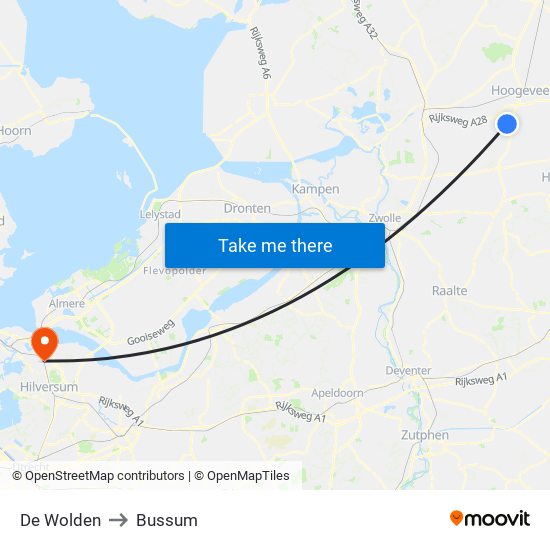 De Wolden to Bussum map