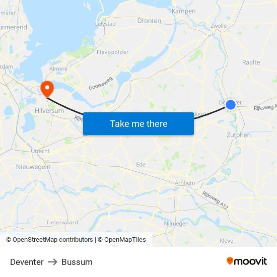Deventer to Bussum map
