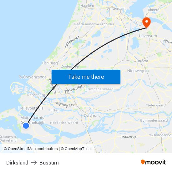 Dirksland to Bussum map