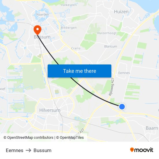 Eemnes to Bussum map