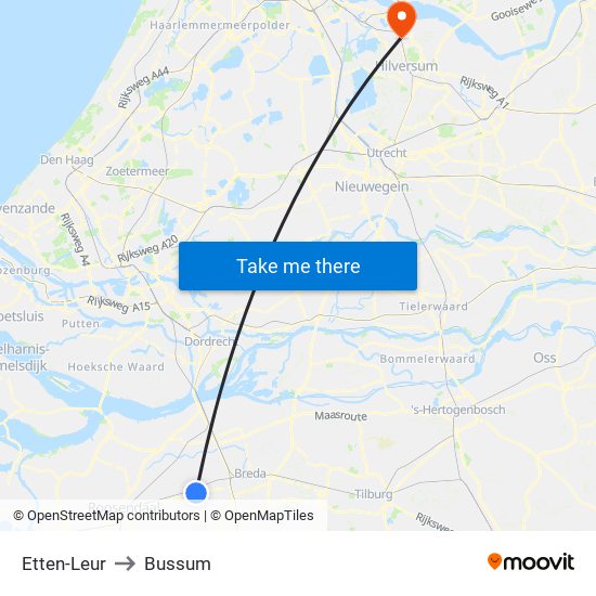 Etten-Leur to Bussum map