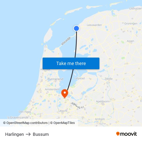 Harlingen to Bussum map