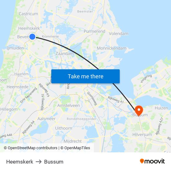Heemskerk to Bussum map