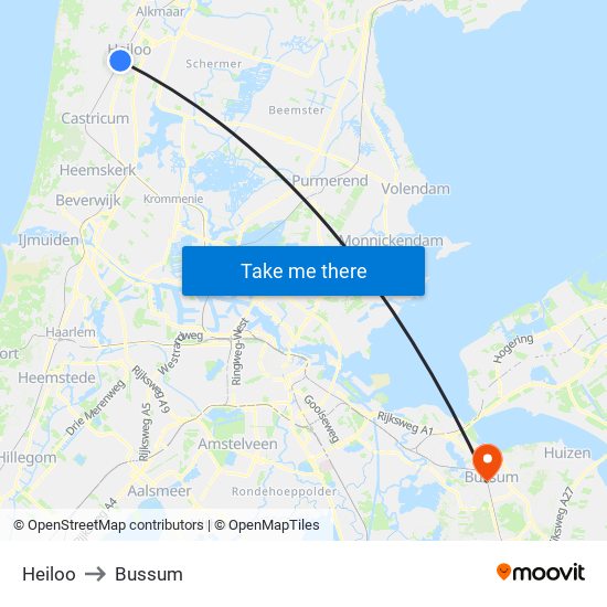 Heiloo to Bussum map