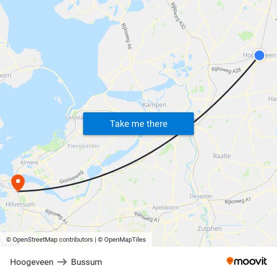 Hoogeveen to Bussum map