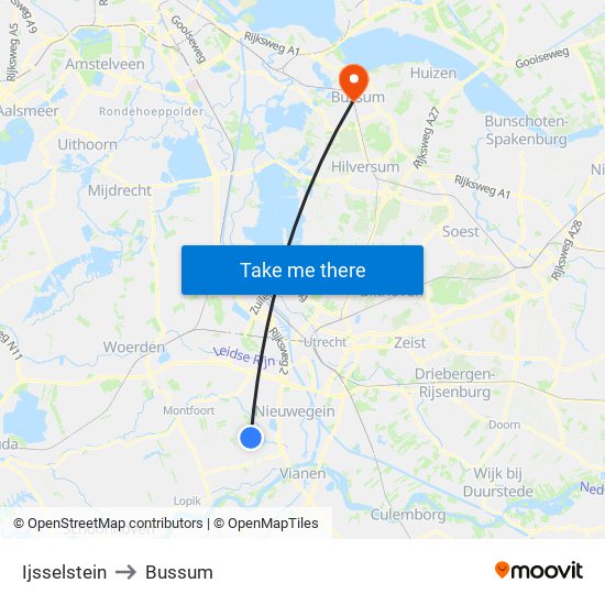 Ijsselstein to Bussum map