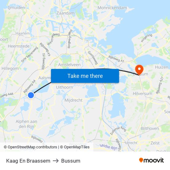 Kaag En Braassem to Bussum map