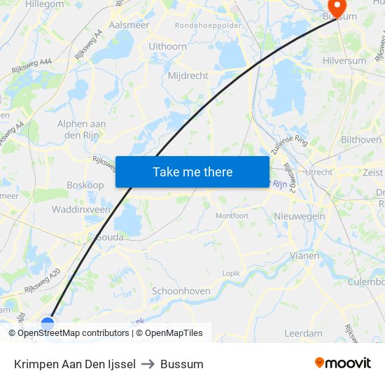 Krimpen Aan Den Ijssel to Bussum map