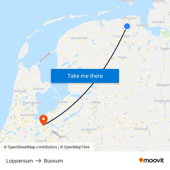 Loppersum to Bussum map
