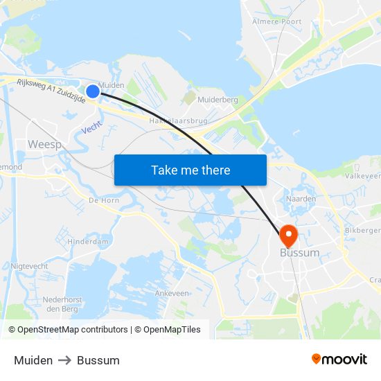 Muiden to Bussum map