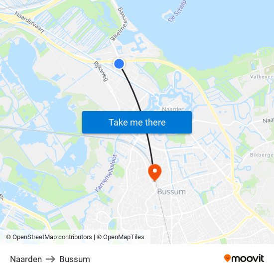Naarden to Bussum map