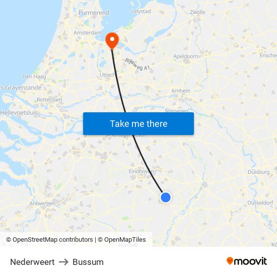 Nederweert to Bussum map