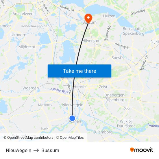 Nieuwegein to Bussum map