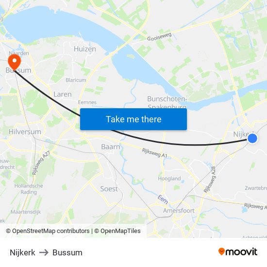 Nijkerk to Bussum map