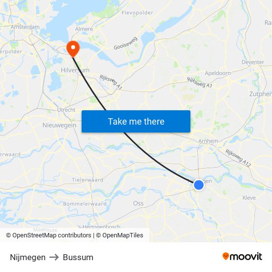 Nijmegen to Bussum map