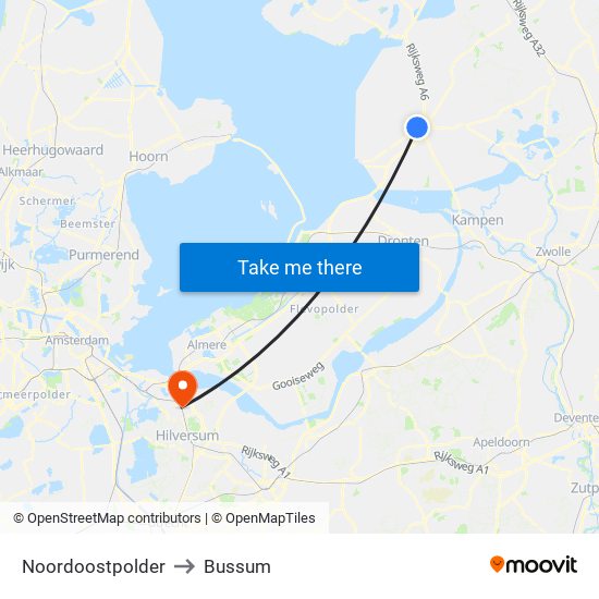 Noordoostpolder to Bussum map