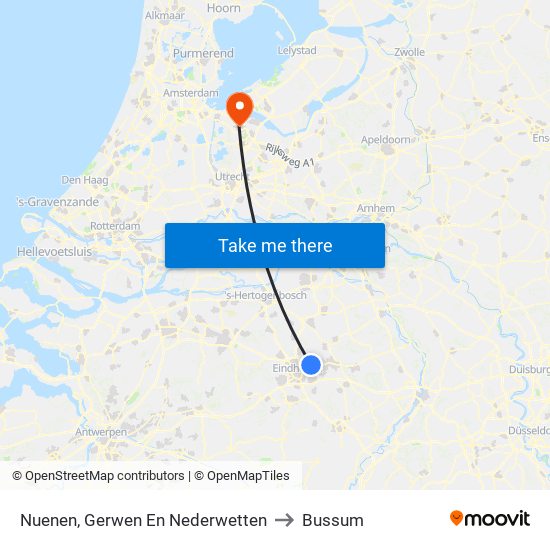Nuenen, Gerwen En Nederwetten to Bussum map