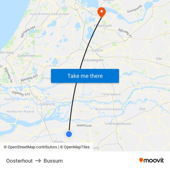 Oosterhout to Bussum map