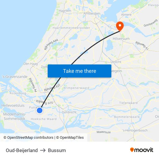 Oud-Beijerland to Bussum map
