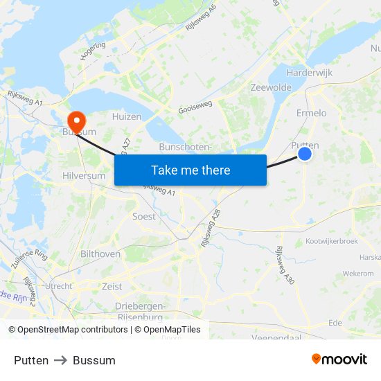 Putten to Bussum map