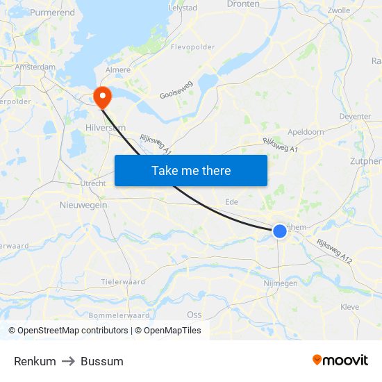 Renkum to Bussum map