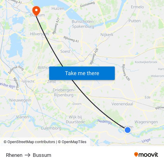 Rhenen to Bussum map