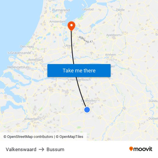 Valkenswaard to Bussum map